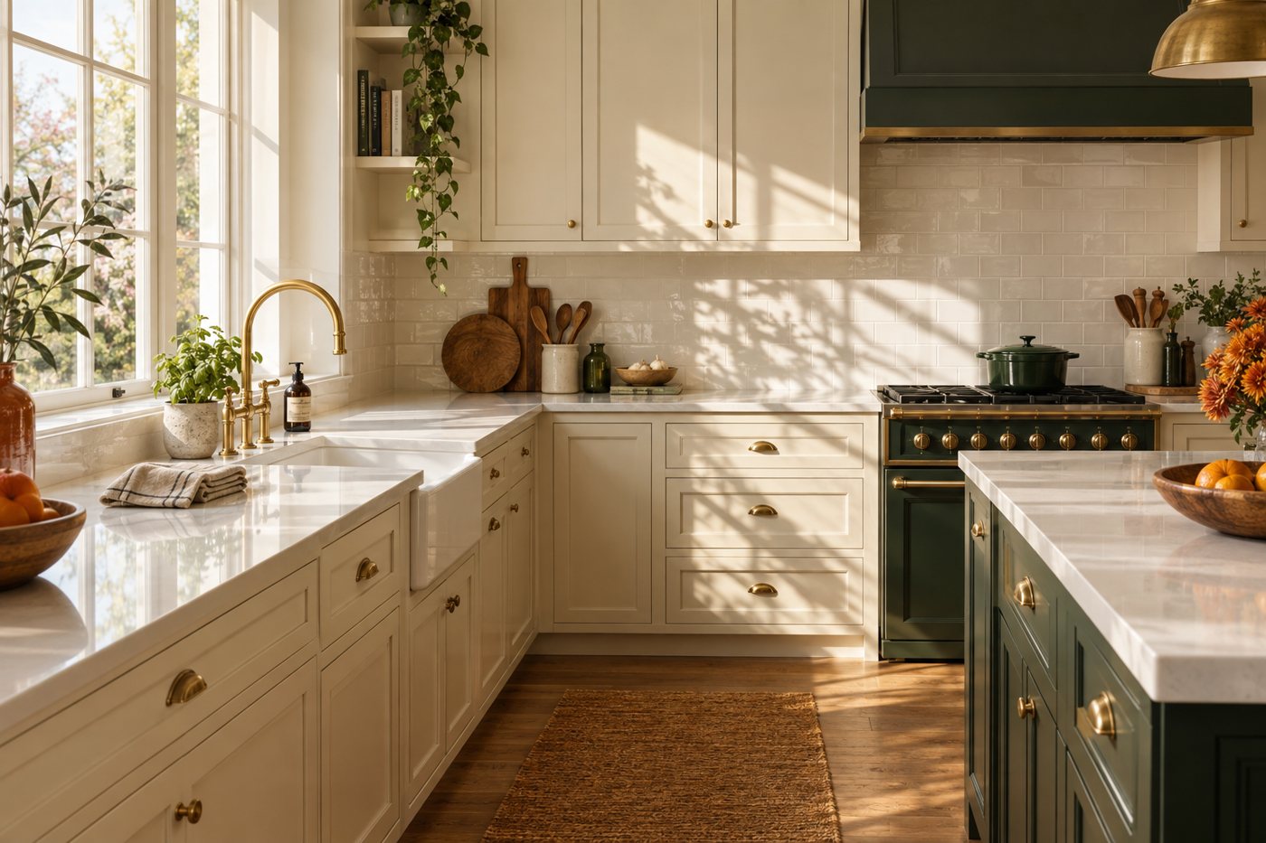 A spotless kitchen with cream cabinets